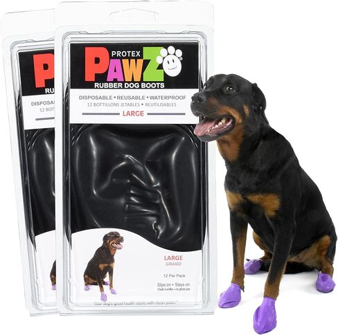 PawZ Rubber Dog Boots for Paws up to 4", 24 Total (2 Packs of 12) - All-Weather Dog Booties for Hot Pavement, Snow, Mud, and Rain - Waterproof, Anti Slip Dog Socks - Large, Black in Kuwait