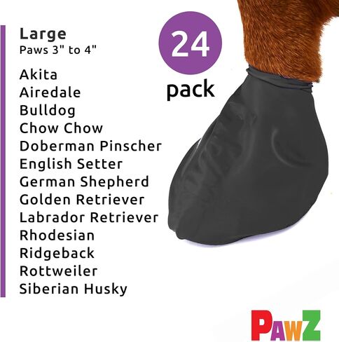 PawZ Rubber Dog Boots for Paws up to 4", 24 Total (2 Packs of 12) - All-Weather Dog Booties for Hot Pavement, Snow, Mud, and Rain - Waterproof, Anti Slip Dog Socks - Large, Black in Kuwait