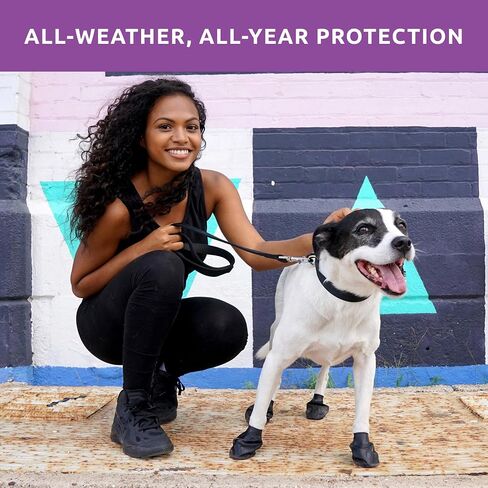 PawZ Rubber Dog Boots for Paws up to 4", 24 Total (2 Packs of 12) - All-Weather Dog Booties for Hot Pavement, Snow, Mud, and Rain - Waterproof, Anti Slip Dog Socks - Large, Black in Kuwait