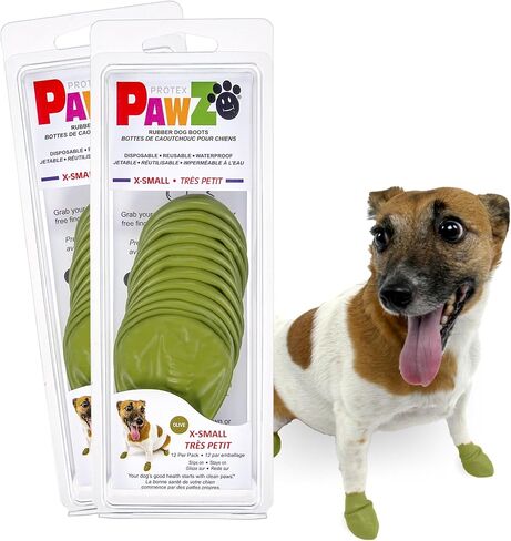 PawZ Rubber Dog Boots for Paws up to 4", 24 Total (2 Packs of 12) - All-Weather Dog Booties for Hot Pavement, Snow, Mud, and Rain - Waterproof, Anti Slip Dog Socks - Large, Black in Kuwait