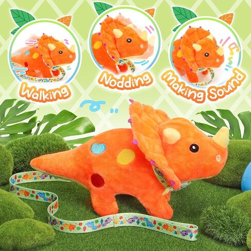 Tagitary Plush Toys Dinosaur Stuffed Toys That Walking,Head Nodding,and Making Sound,Soft Plush Triceratops Interactive Electronic Pet with Egg and Leash, Dinosaur Gift Set for Kids Toddlers in Saudi Arabia