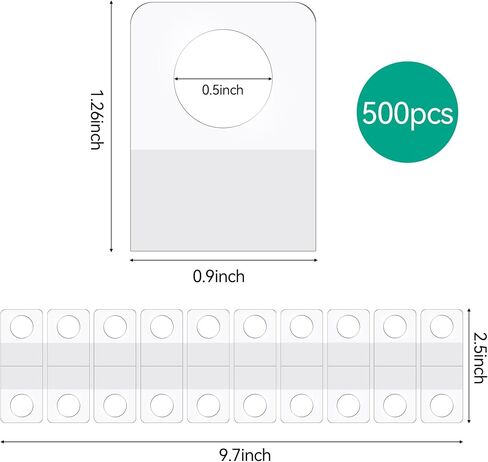 500 Pcs Hang Tags, 1-1/4 x 7/8 Inch Self-Adhesive Clear Hang Tags with Round Hole, Plastic Hanging Tabs for Retail, Jewelry, Handicrafts, Small Items Display in Saudi Arabia