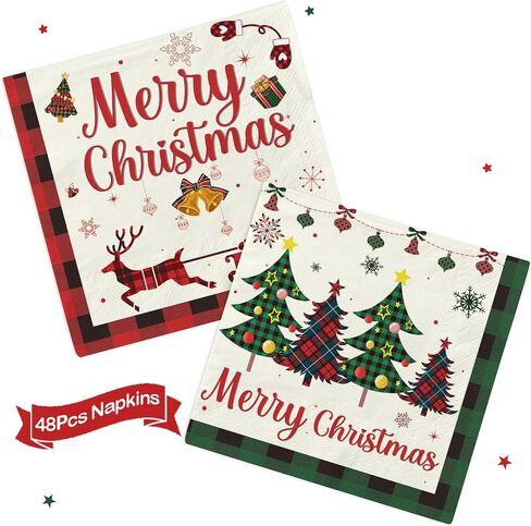 48Pcs Buffalo Plaid Napkins Buffalo Plaid Christmas Decorations Christmas Party Supplies Christmas Buffalo Plaid Decorations Christmas Napkins for Christmas Party Decorations in Saudi Arabia