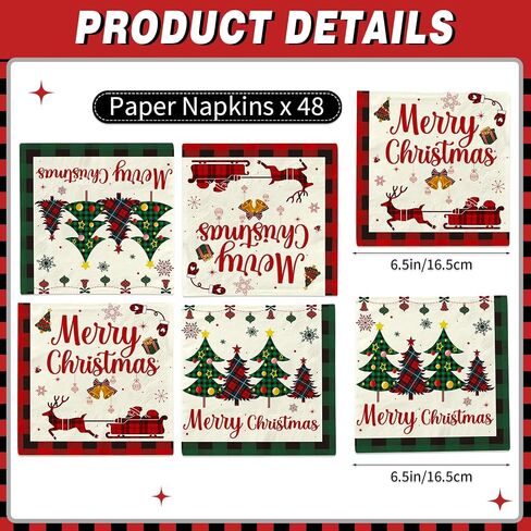 48Pcs Buffalo Plaid Napkins Buffalo Plaid Christmas Decorations Christmas Party Supplies Christmas Buffalo Plaid Decorations Christmas Napkins for Christmas Party Decorations in Saudi Arabia