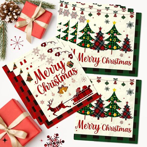 48Pcs Buffalo Plaid Napkins Buffalo Plaid Christmas Decorations Christmas Party Supplies Christmas Buffalo Plaid Decorations Christmas Napkins for Christmas Party Decorations in Saudi Arabia