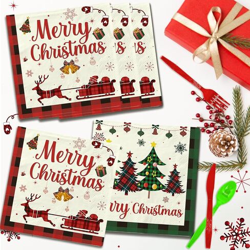 48Pcs Buffalo Plaid Napkins Buffalo Plaid Christmas Decorations Christmas Party Supplies Christmas Buffalo Plaid Decorations Christmas Napkins for Christmas Party Decorations in Saudi Arabia