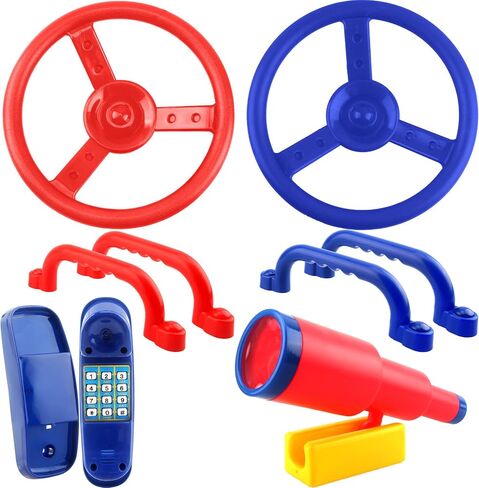 8 Pcs Kids Playground Accessories Plastic Steering Wheel Playhouse Safety Handle Swingset Telephone Telescope Swingset Equipment for Outdoor Backyard Treehouse (Color Set 2) in Kuwait