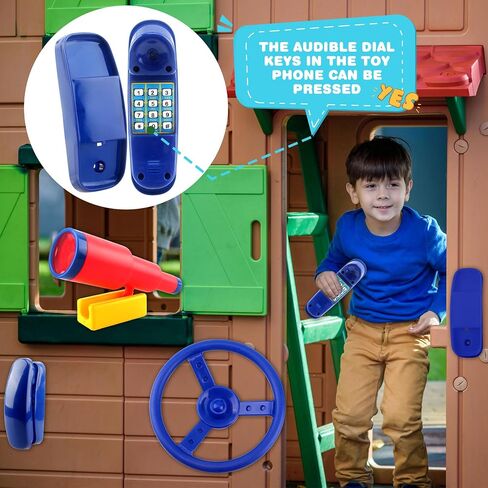 8 Pcs Kids Playground Accessories Plastic Steering Wheel Playhouse Safety Handle Swingset Telephone Telescope Swingset Equipment for Outdoor Backyard Treehouse (Color Set 2) in Kuwait