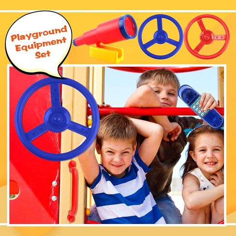 8 Pcs Kids Playground Accessories Plastic Steering Wheel Playhouse Safety Handle Swingset Telephone Telescope Swingset Equipment for Outdoor Backyard Treehouse (Color Set 2) in Kuwait