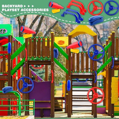 8 Pcs Kids Playground Accessories Plastic Steering Wheel Playhouse Safety Handle Swingset Telephone Telescope Swingset Equipment for Outdoor Backyard Treehouse (Color Set 2) in Kuwait
