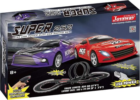 SuperFun 203-1/43 USB Power Slot Car Racing Set, Layout Size: 65"x37", LED Headlights, Lap Counter, Ages 8+ in Kuwait