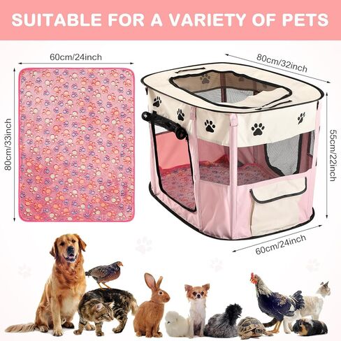 Yousoontic المحمولة الحيوانات الأليفة روضة قابلة للطي الكلب روضة للماء المحمولة قفص بيت الكلب ممارسة اللعب خيمة لجرو القط أرنب السفر روضة للأطفال في الهواء الطلق التخييم في الأماكن المغلقة مع حقيبة حمل (الوردي) in Kuwait