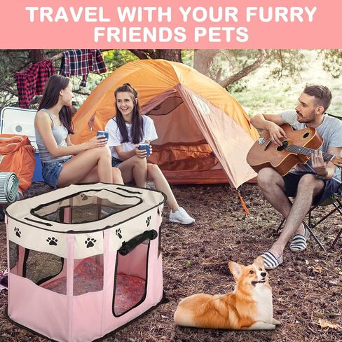 Yousoontic المحمولة الحيوانات الأليفة روضة قابلة للطي الكلب روضة للماء المحمولة قفص بيت الكلب ممارسة اللعب خيمة لجرو القط أرنب السفر روضة للأطفال في الهواء الطلق التخييم في الأماكن المغلقة مع حقيبة حمل (الوردي) in Kuwait