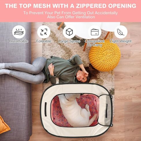 Yousoontic المحمولة الحيوانات الأليفة روضة قابلة للطي الكلب روضة للماء المحمولة قفص بيت الكلب ممارسة اللعب خيمة لجرو القط أرنب السفر روضة للأطفال في الهواء الطلق التخييم في الأماكن المغلقة مع حقيبة حمل (الوردي) in Kuwait