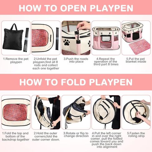 Yousoontic المحمولة الحيوانات الأليفة روضة قابلة للطي الكلب روضة للماء المحمولة قفص بيت الكلب ممارسة اللعب خيمة لجرو القط أرنب السفر روضة للأطفال في الهواء الطلق التخييم في الأماكن المغلقة مع حقيبة حمل (الوردي) in Kuwait