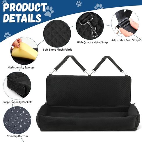 EMUST Dog Car Seat, Comfortable Dog Car Seat for Medium/Large Sized Dog, Wshable Car Seat Bed for Dogs Under 100 LBS with Storage Pocket, Detachable Pet Car Seat for Car SUV Truck, Black in Saudi Arabia