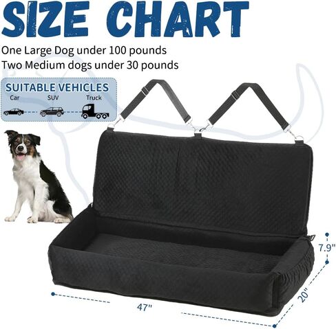 EMUST Dog Car Seat, Comfortable Dog Car Seat for Medium/Large Sized Dog, Wshable Car Seat Bed for Dogs Under 100 LBS with Storage Pocket, Detachable Pet Car Seat for Car SUV Truck, Black in Saudi Arabia