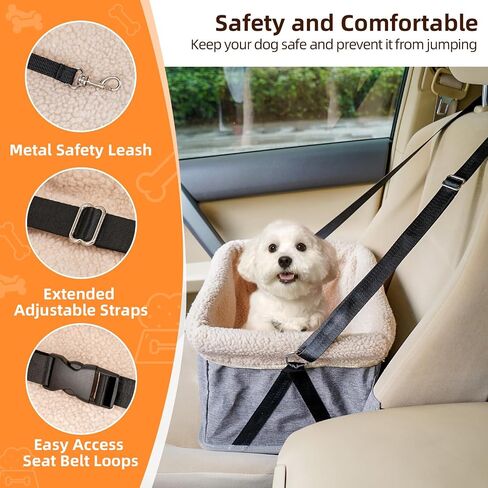 MOHOPE Dog Car Seat for Small Dogs, Upgrade Dog Booster Car Seat with Metal Frame for Small Pets Up to 20lbs, Detachable and Washable Pet Car Seat with Thick Cushion and Safety Leash in Saudi Arabia