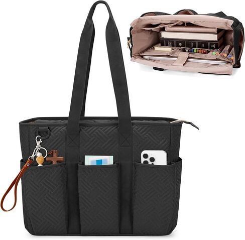 Fasrom Large Bible Cover for Women, Bible Case Study Tote Bag with Laptop Compartment for Church Accessories and Books, Black (Empty Bag Only) in Kuwait