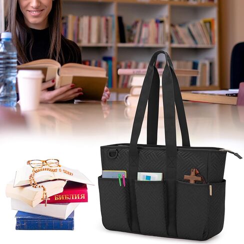 Fasrom Large Bible Cover for Women, Bible Case Study Tote Bag with Laptop Compartment for Church Accessories and Books, Black (Empty Bag Only) in Kuwait