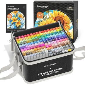 172 Colors Dual Tip Alcohol Based Art Markers,171 Colors plus 1 Blender Permanent Marker 1 Marker Pad with Case Perfect for Kids Adult Coloring Books Sketching and Card Making