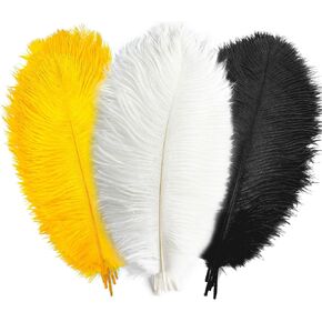 Piokio 36 pcs Gold Green Purple Ostrich Feathers 10-12 inch(25-30 cm) Bulk for Mardi Gras DIY Clothing and Accessories Masquerade Party Decorations Table Centerpiece