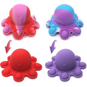 Octopus Pop Fidget Toy 2 Packs, Sensory Squishy Toys Flip It Relieve Anxiety, Lovely Pop Keychains Popits for Boys Kids Adults，Baby Bath Tub Toys, Red & Pueple