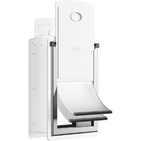 Cat Door for Wall, Energy Efficient Pet Door with Steel Frame, Telescoping Tunnel, Double Magnetic Flaps and Two Sliding Lock Panels, Easy to Install, Milky White, Small