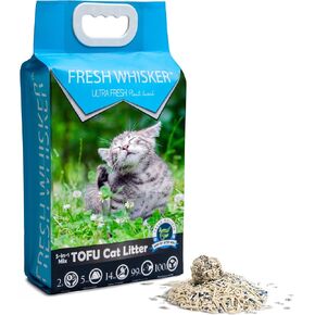 FreshWhisker Tofu Cat Litter, Ultimate Odor Control, Quick and Strong Clumping, Low Dust, Less Tracking, Less Cleanup, Longer Lasting Plant Based Flushable 5-in-1 Kitty Litter (18 LB Box)
