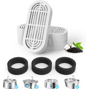 9 Packs Replacement Filters for 108oz/3.2L Ship-Shaped Cat Water Fountain and 4L/134oz Stainless Steel Pet Water Dispenser Fountain(9 Filters & 9 Pre-Filter Sponges)