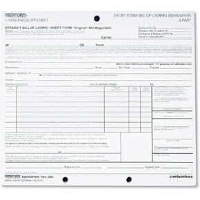 Rediform 6P695 Bill of Lading, Short Form, 7 x 8 1/2, Three-Part (Pack of 50 Loose Form Sets)