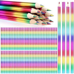 96 Pieces Rainbow Color Pencils 4 in 1 Rainbow Pencils Wooden Colored Pencils Multi Colored Pencil for Kids Home Office School Classroom Supplies