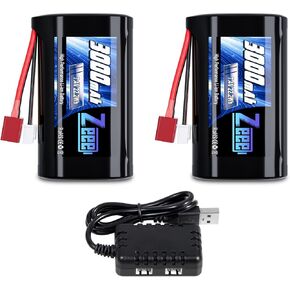 Zeee 2S Li-ion Battery 3000mAh 7.4V Battery Deans Connector 2S Rechargeable RC Battery with 7.4V Battery Charger Compatible with 4WD High Speed RC Car 1/16 Scale RC Car RC Boat RC Trucks(2 Pack)