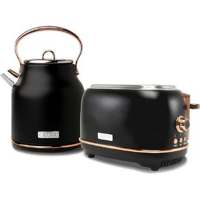 Haden Heritage 2 Slice Wide Slot Toaster with Heritage 1.7L Stainless Steel Body Retro Electric Kettle for Home, Kitchen, and Small Cooking Appliances