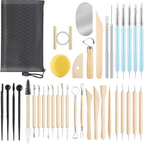 UUSYCUN 35PCS Clay Sculpting Tools, Pottery & Clay Modeling Tools, Ceramics Polymer Tools Set with Case for Air Fary Clay, Carving, Molding, Pottery Wheel, Crafting Supplies, Pros, Beginners, Adults
