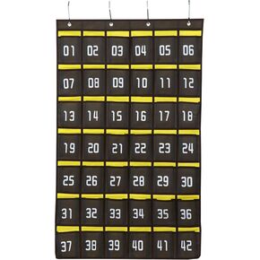 Numbered Classroom Pocket Chart for Cell Phones, Classroom Sundries Closet Pocket Chart for Calculator Holder Wall Door Hanging Organizer (42 Pockets)
