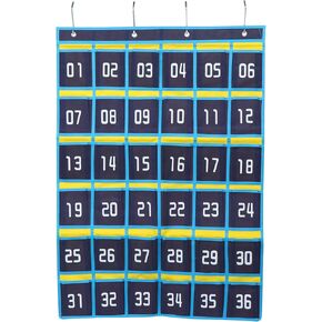 Numbered Classroom Pocket Chart for Cell Phones, Classroom Sundries Closet Pocket Chart for Calculator Holder Wall Door Hanging Organizer (42 Pockets)