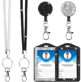9 in 3 Sets 3 Color Upgraded Rhinestone Lanyard for ID Badges, Bling ID Card Holder Crystal Retractable Badge Reel Neck Lanyard with Metal Clasp and Key Ring for Student Kids Women Teacher