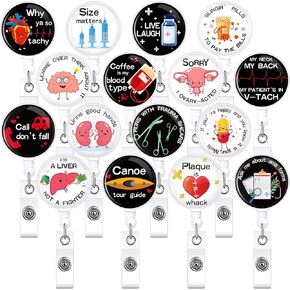 Geosar 16 Pieces Funny Nurse Badge Reel Retractable for Nurses Bulk Nurse Badge Clip Nurse Name Tag Medical Badge Holder for Nurse Women Men Office Teachers Students Graduation Gift(Fresh Style)