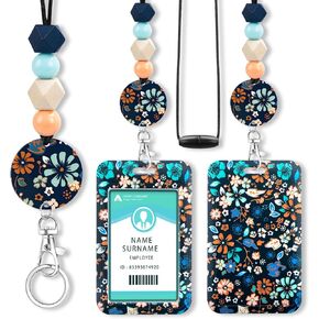 ID Badge Holder with Lanyard Teacher Cute Be Kind Rainbow Badge Holders with Wooden Beaded Adjustable Neck Lanyards Keychain for Women Kids Nurses Doctors Student