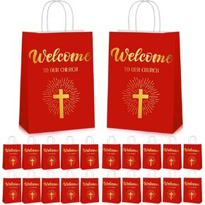 Chuangdi 50 Pcs Church Welcome Gift Bags Christian Paper Welcome to Our Church Religious Bags with Handles for Guest Baby Shower Baptism Birthday Party,5.9 x 3.15 x 8.27 Inch(Black)