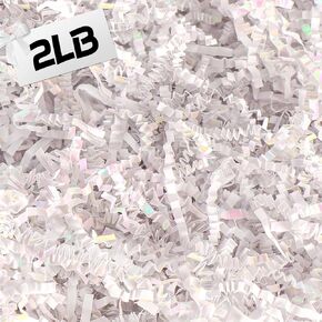 2 LB White Crinkle Paper Filler Crinkle Cut Paper Shred for Gift Baskets, Shredded Paper Filler for Gift Wrapping Box Stuffing Filling Holiday Packaging Birthday Christmas (White)