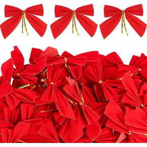 FOIMAS Small Velvet Bows,50pcs Red Christmas Craft Bows with Ties Christmas Tree Bows for DIY Christmas Craft Wreath Home Decoration