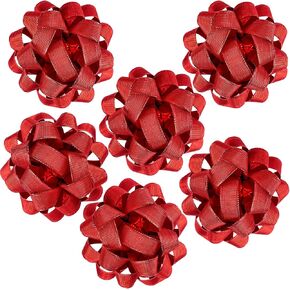 WRAPAHOLIC 6 Pcs Christmas Gift Bow - 6" Self-Adhesive Gift Bow, Red Design Perfect for Christmas, Birthday, Holiday, Party Favors Decorations