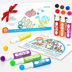 Shuttle Art 10 Colors Dot Marker Washable Non-Toxic Dot Marker for Children Early Education, Bingo Dabber for Creation with 1 Dot Activity Book