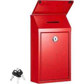 Metal Donation Box Collection Box Safe Suggestion Box with Slot and Lock Waterproof Wall Mounted Mailbox Money Lock Box Key Drop Box for Home Outdoor Door, 10.24 x 5.71 x 2.95 Inch(Red)
