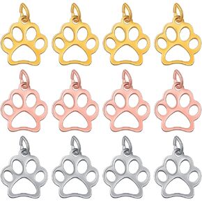 JMKTOOL 12pcs Stainless Steel Puppy Dog Paw Prints Charms Hollow Cute Pet Animal Shape Footprint Pendant Charms for DIY Bracelet Necklace Jewelry Making Supplies, 3 Colors