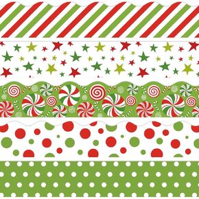 Whaline 69Ft Christmas Bulletin Board Borders Red Green Candy Star Dot Stripe Adhesive Scalloped Border Trims for Xmas Home Office Classroom Party Decor, 60Pcs