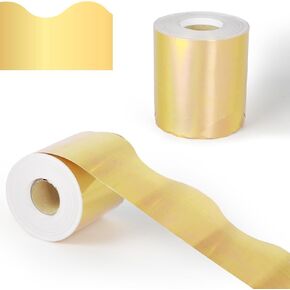 65.6 Feet Gold Scalloped Bulletin Board Borders Holographic Shine Borders Decorative Bulletin Board Trim Poster Board Decorations Self-Adhesive Bulletin Stickers for School Classroom Home Decor