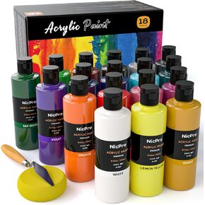 Nicpro 14 Colors Large Bulk Acrylic Paint Set (16.9 oz,500 ml) Rich Art Painting Supplies, Non Toxic for Multi Surface Canvas Wood Leather Fabric Stone Craft, for Kid & Adult with Color Wheel
